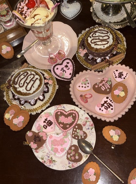 原创手作喫茶甜品古早玫瑰糖霜饼干Lolita配饰胸针发夹爱心萌物喵