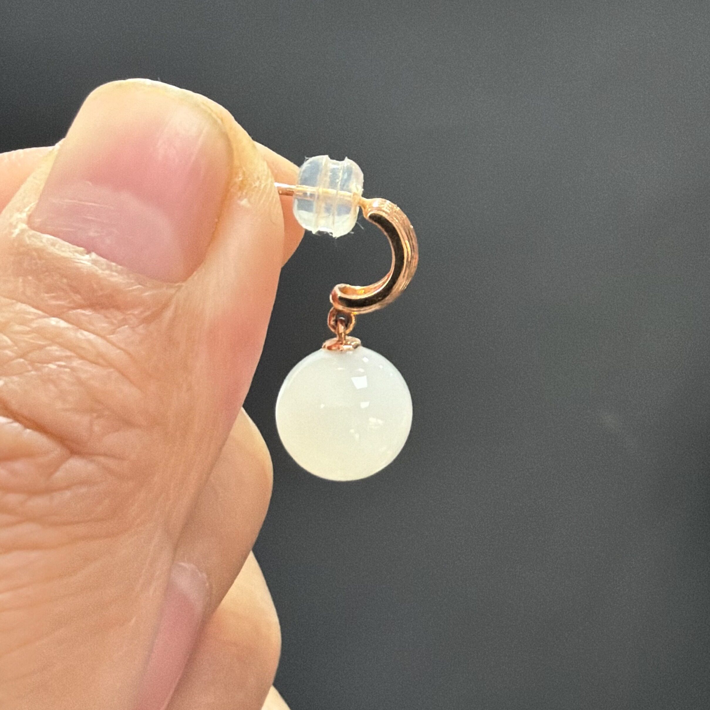 18K金镶天然羊脂玉耳吊耳环10mm女款送女友礼物449号带证书