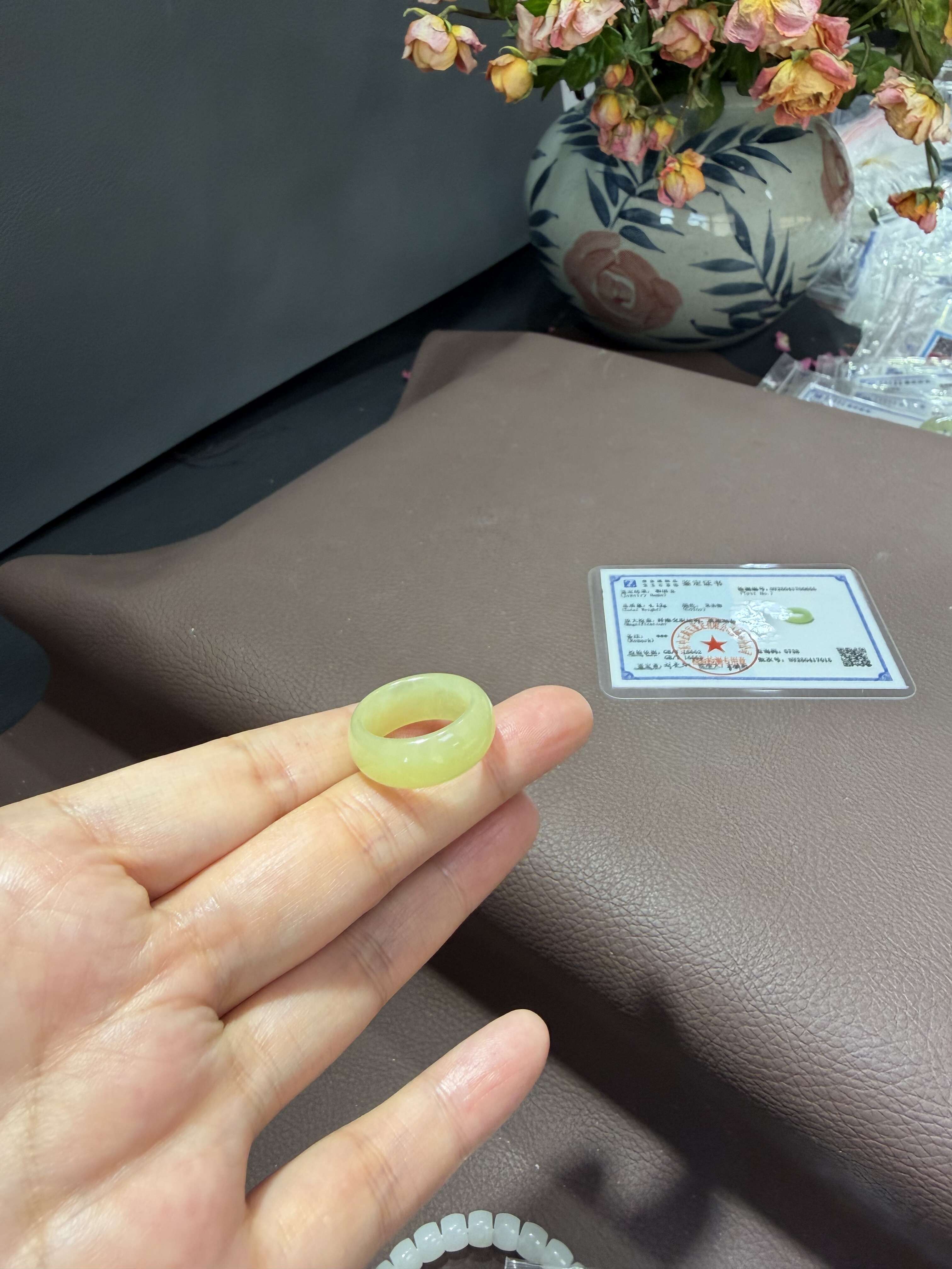 天然和田玉黄玉港码13戒圈指环戒指一物一图带证书470号