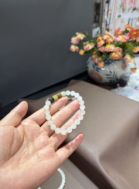 天然和田玉冰白白玉8mm圆珠手链手串一物一图带证书500号