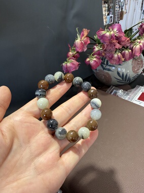 天然新疆料和田玉楼兰糖玉青花多宝手串12mm一物一图带证书513号