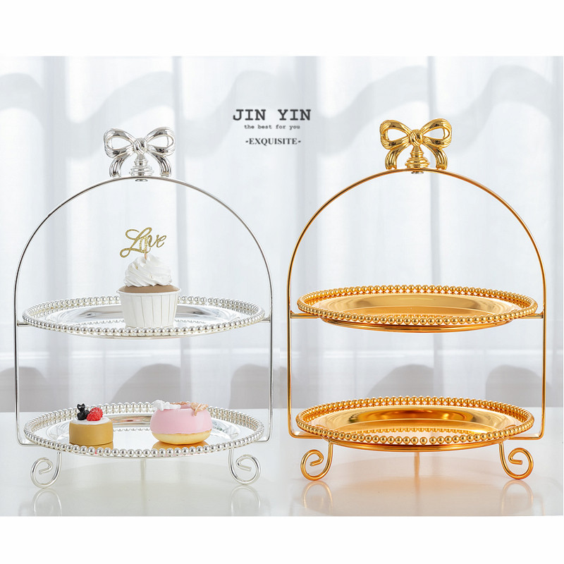 金银】欧式下午茶点心架 金属蛋糕盘婚庆甜品台摆件糕点盘水果盘