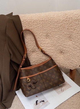 2026新款复古老花托特包高级感小狗挂件大容量单肩斜挎流浪包女包