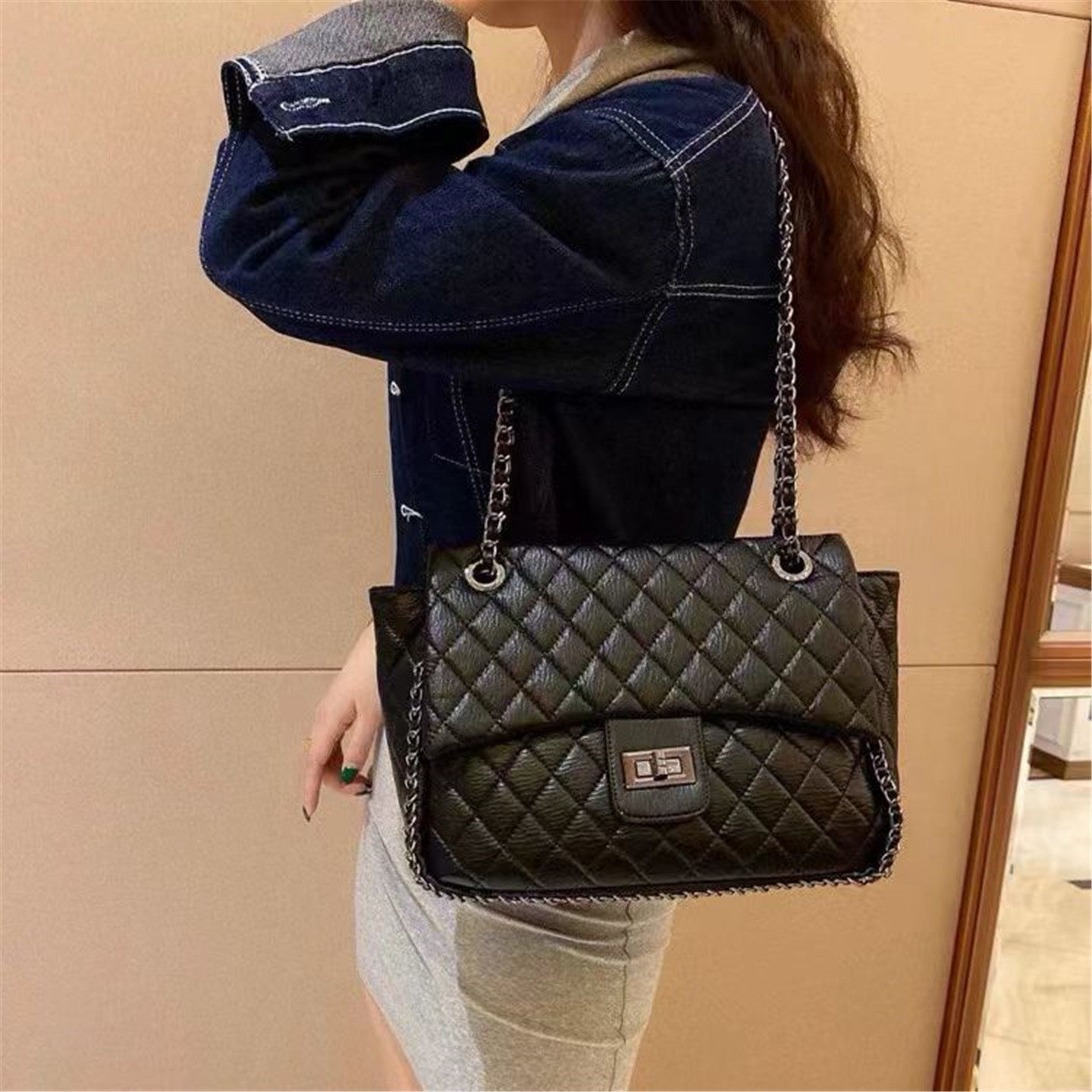 新款小香风菱格链条包高级感轻奢小众大容量上班通勤腋下包斜挎包