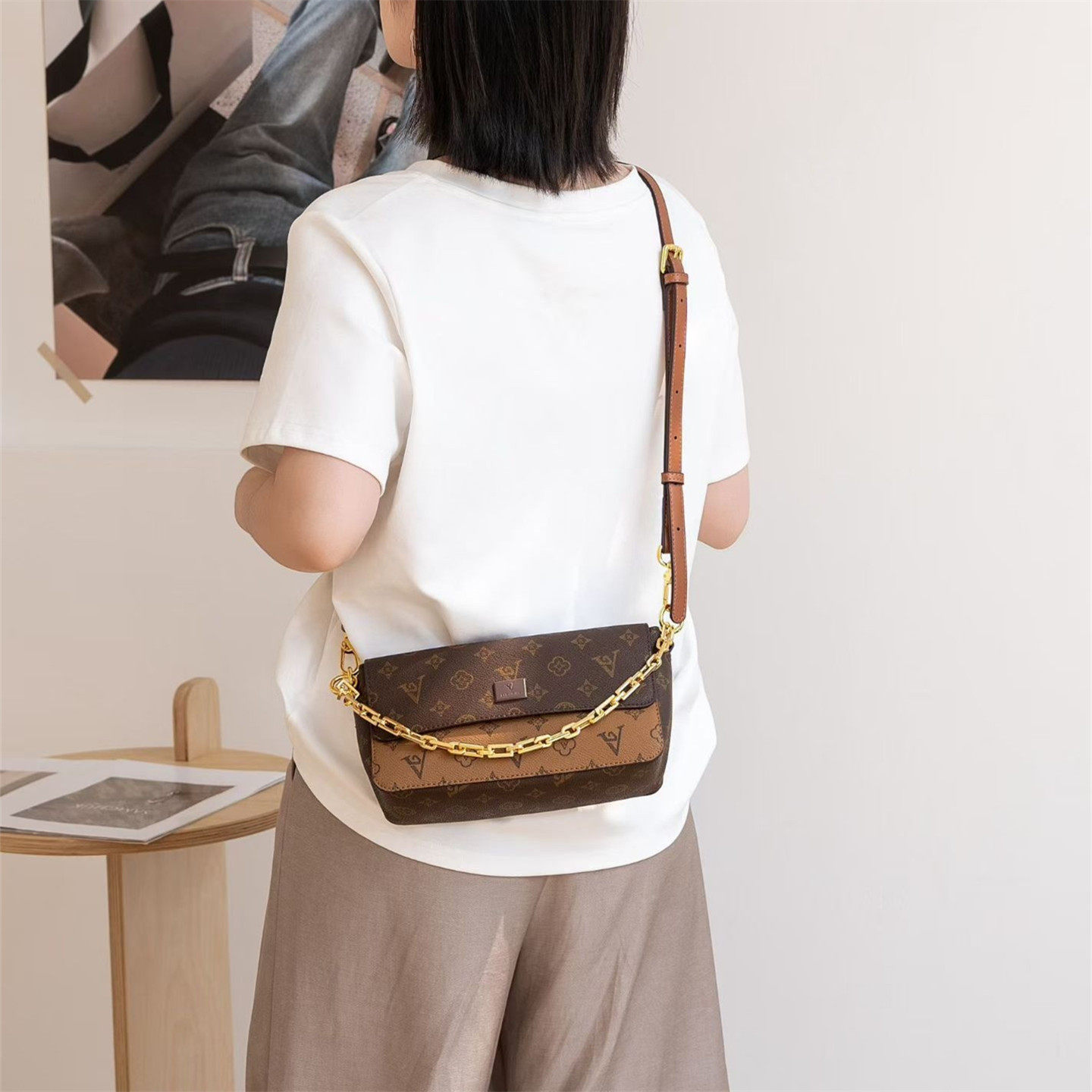 凯诗米娜老花单肩包女款高级感时尚百搭链条斜挎包通勤休闲小包潮