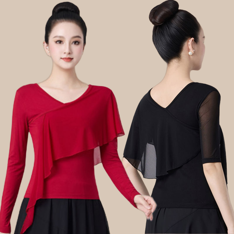 拉丁舞上装新款广场舞蹈服莫代尔拼纱跳舞上衣女练功服体操形体服,运动/瑜伽/健身/球迷用品,拉丁舞上装,淘宝优惠券,粉丝福利购,淘宝优惠卷