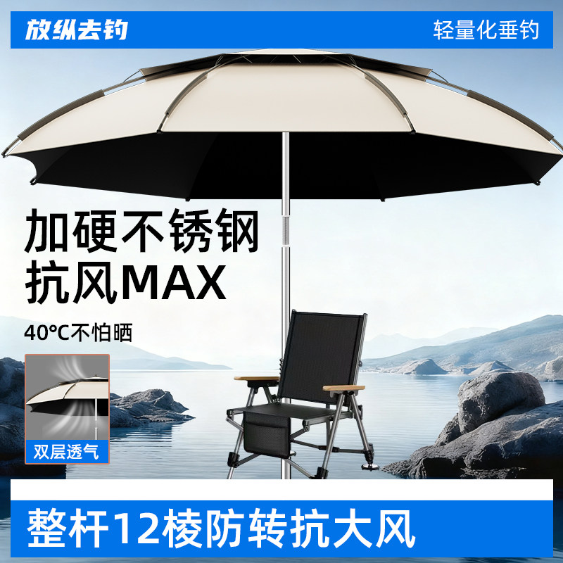 钓鱼伞26新款户外钓鱼露营专用遮阳雨伞加厚防晒防暴雨拐杖大钓伞