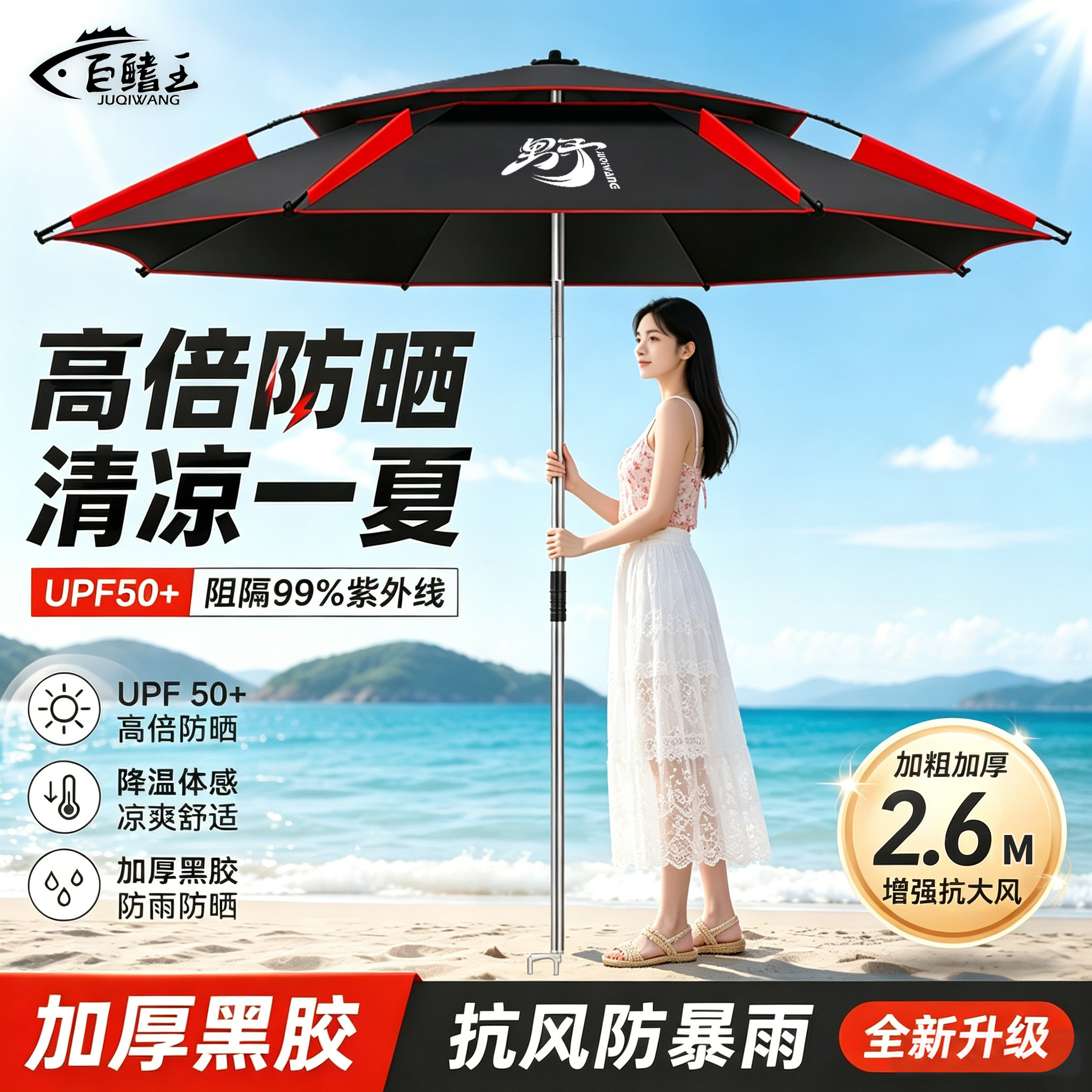 钓鱼伞2026新款户外露营遮阳伞野钓专用加厚防暴雨防晒万向大钓伞