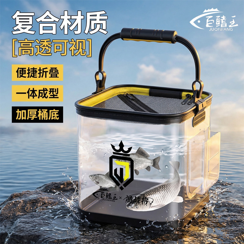 透明打水桶可折叠装鱼桶户外钓鱼桶路亚野钓手提鱼护桶鱼箱活鱼桶