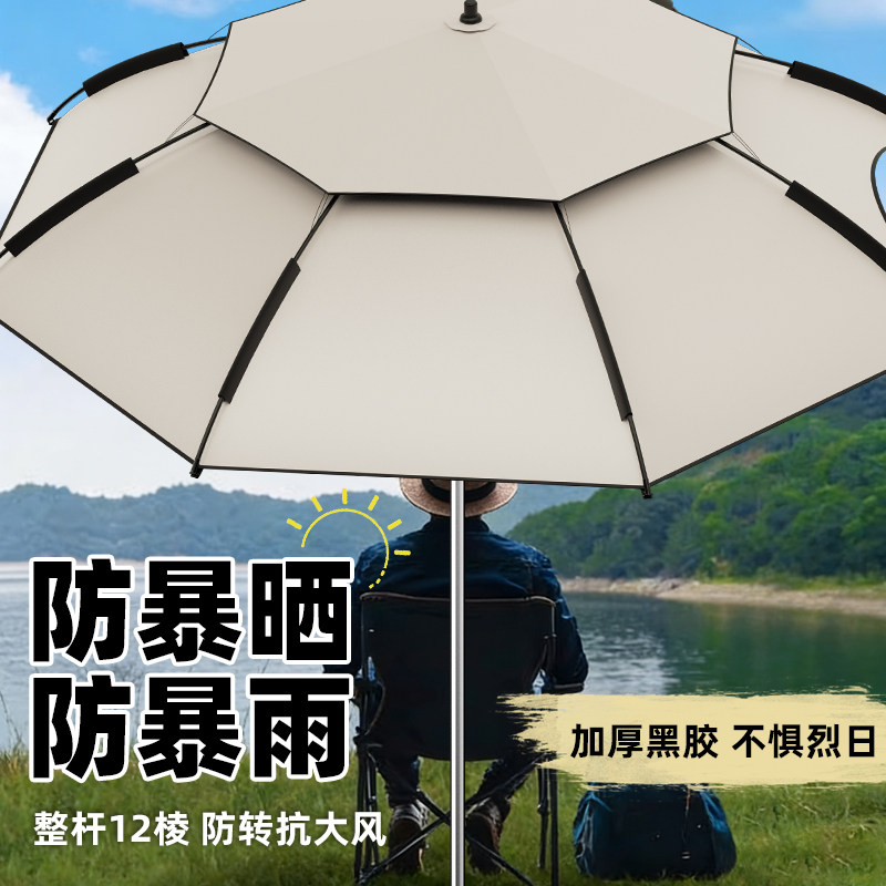 钓鱼伞户外露营遮阳伞多功能加厚黑胶防晒雨伞野钓专用钓伞太阳伞