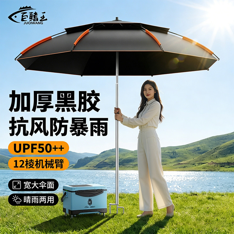 2026新款钓鱼伞户外遮阳伞防暴雨伞黑胶防晒钓鱼专用拐杖伞大钓伞