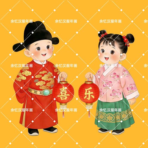 2026年PVC背胶新款正本清源汉服年画娃娃门神新年贴纸喜庆可爱