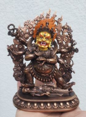 尼泊尔工艺藏传纯铜六臂玛哈嘎啦大黑天财神护法手工开脸供奉摆件