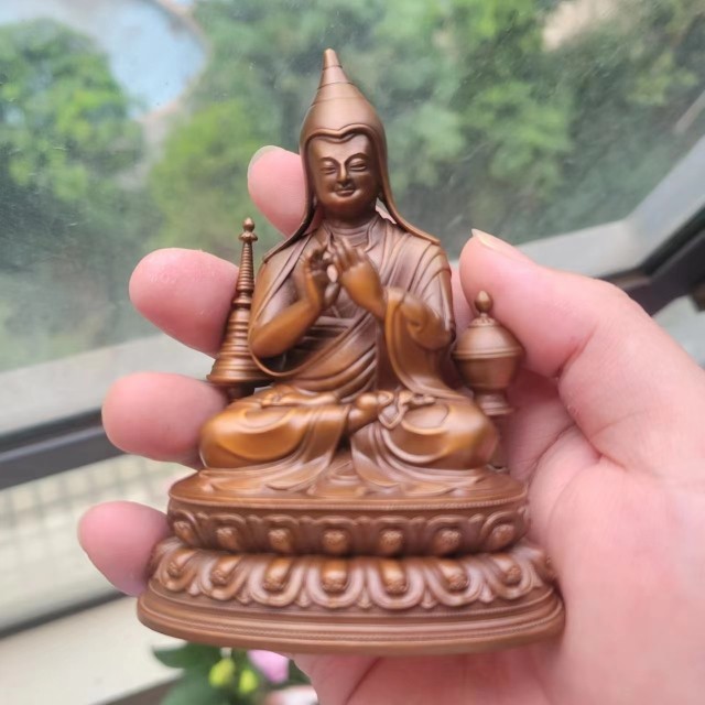 尼泊尔工艺阿底侠尊者纯铜藏传上师佛像摆件家居供奉红铜精工