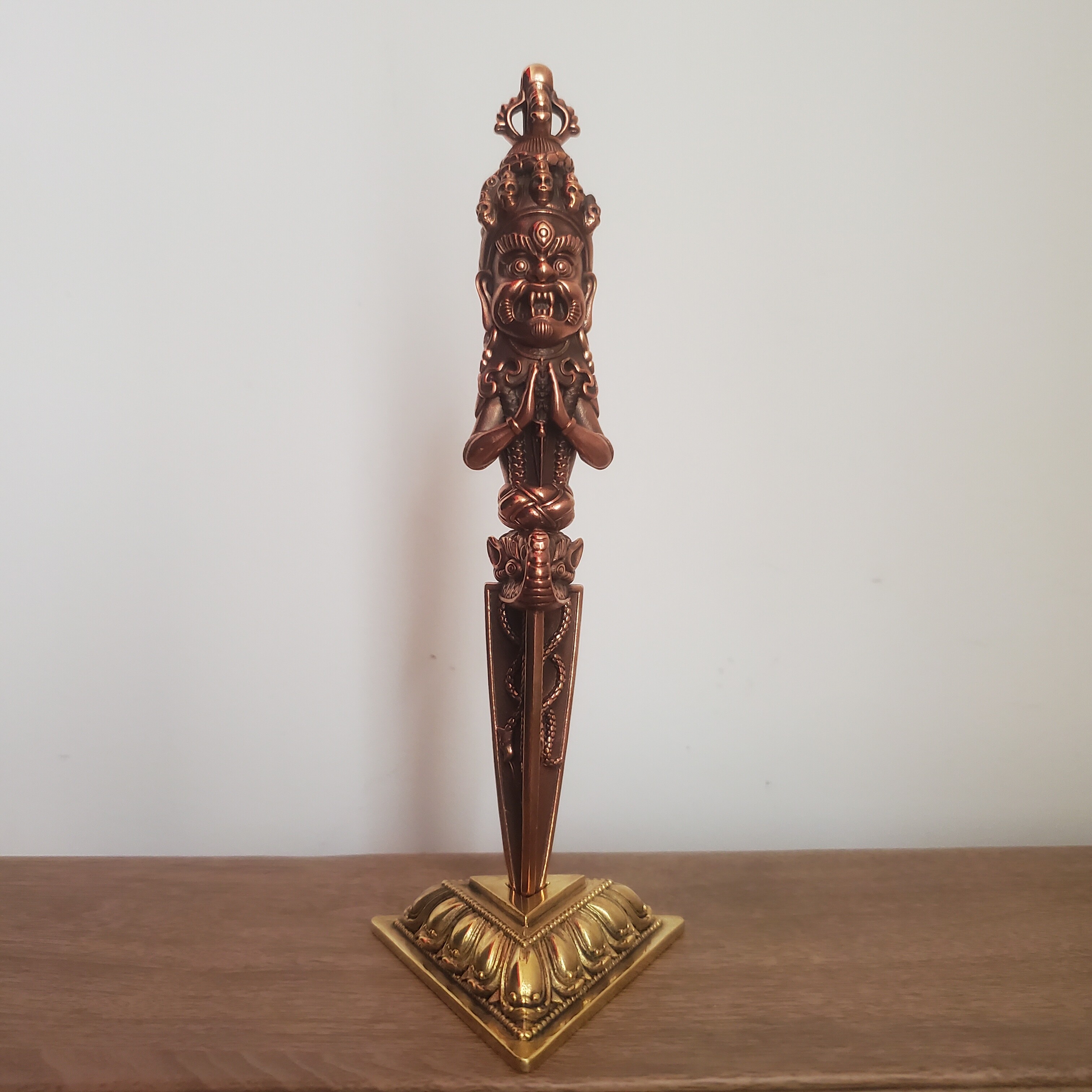 尼泊尔工艺纯铜普巴金刚撅秽迹金刚杵手工橛复古家居供奉摆件底座