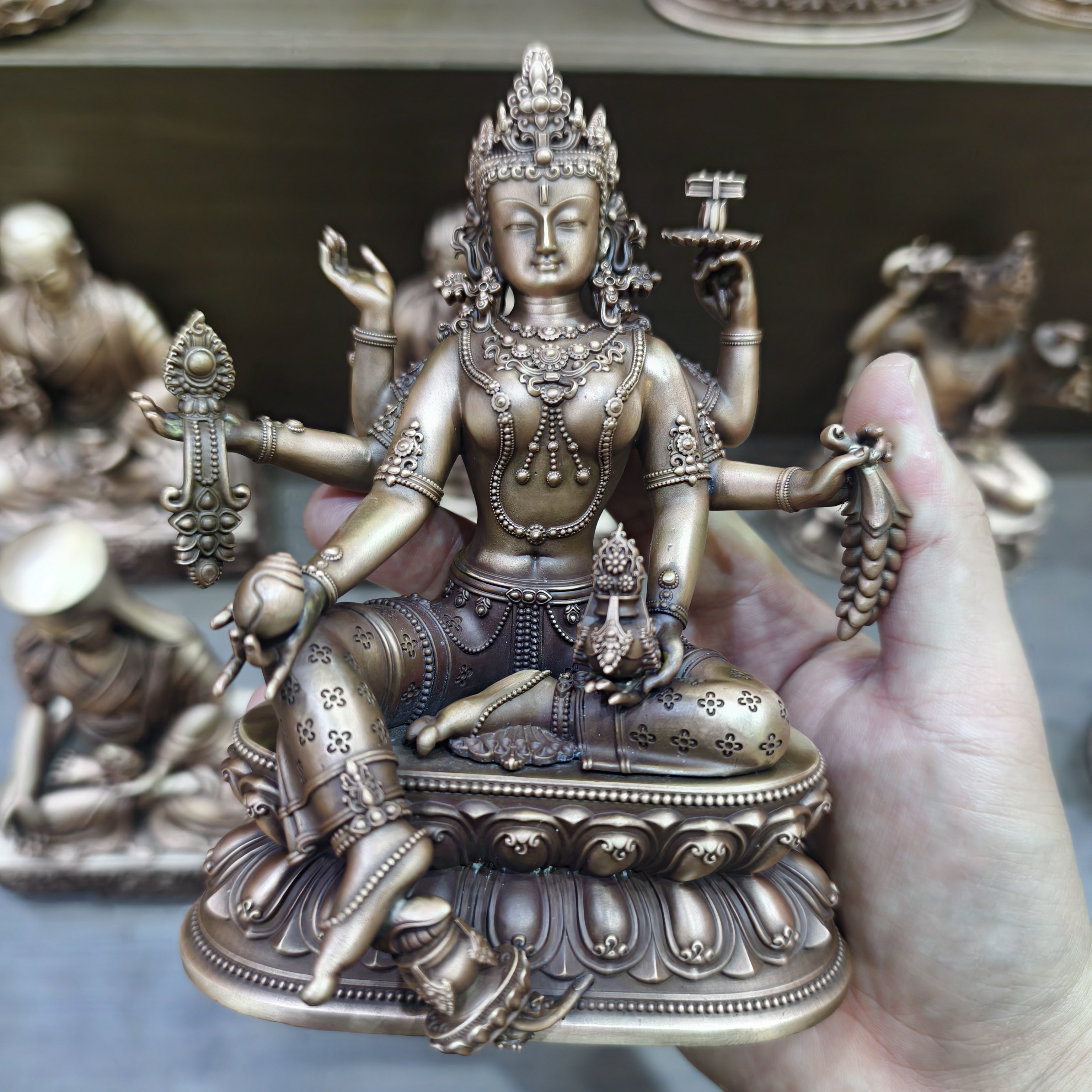 藏传精品紫铜财续佛母家居供奉佛堂车载摆件纯铜工艺品