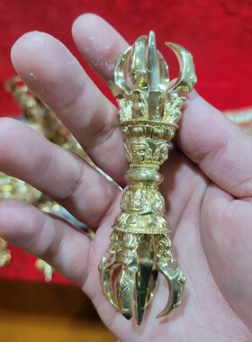 尼泊尔工艺藏传纯铜大元愤怒五股金刚杵忿怒莲师降魔杵手把件摆件
