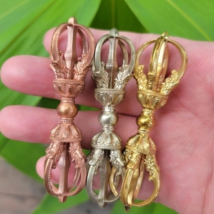 尼泊尔工艺藏传纯铜五股金刚杵吊坠手把件摆件降魔杵黄铜白铜8cm