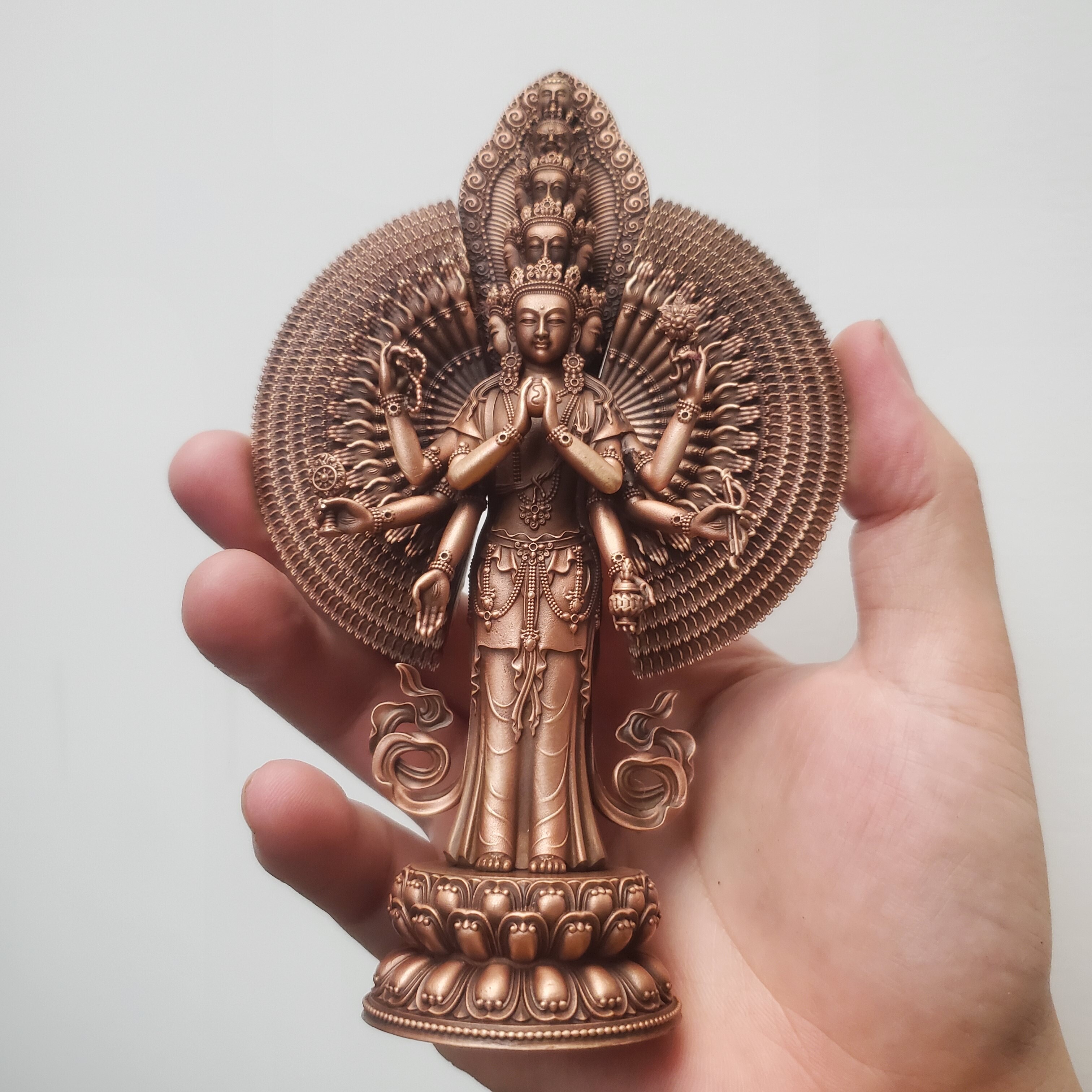 尼泊尔工艺纯铜千手观音菩萨佛像摆件千手菩萨十一面像家居供奉