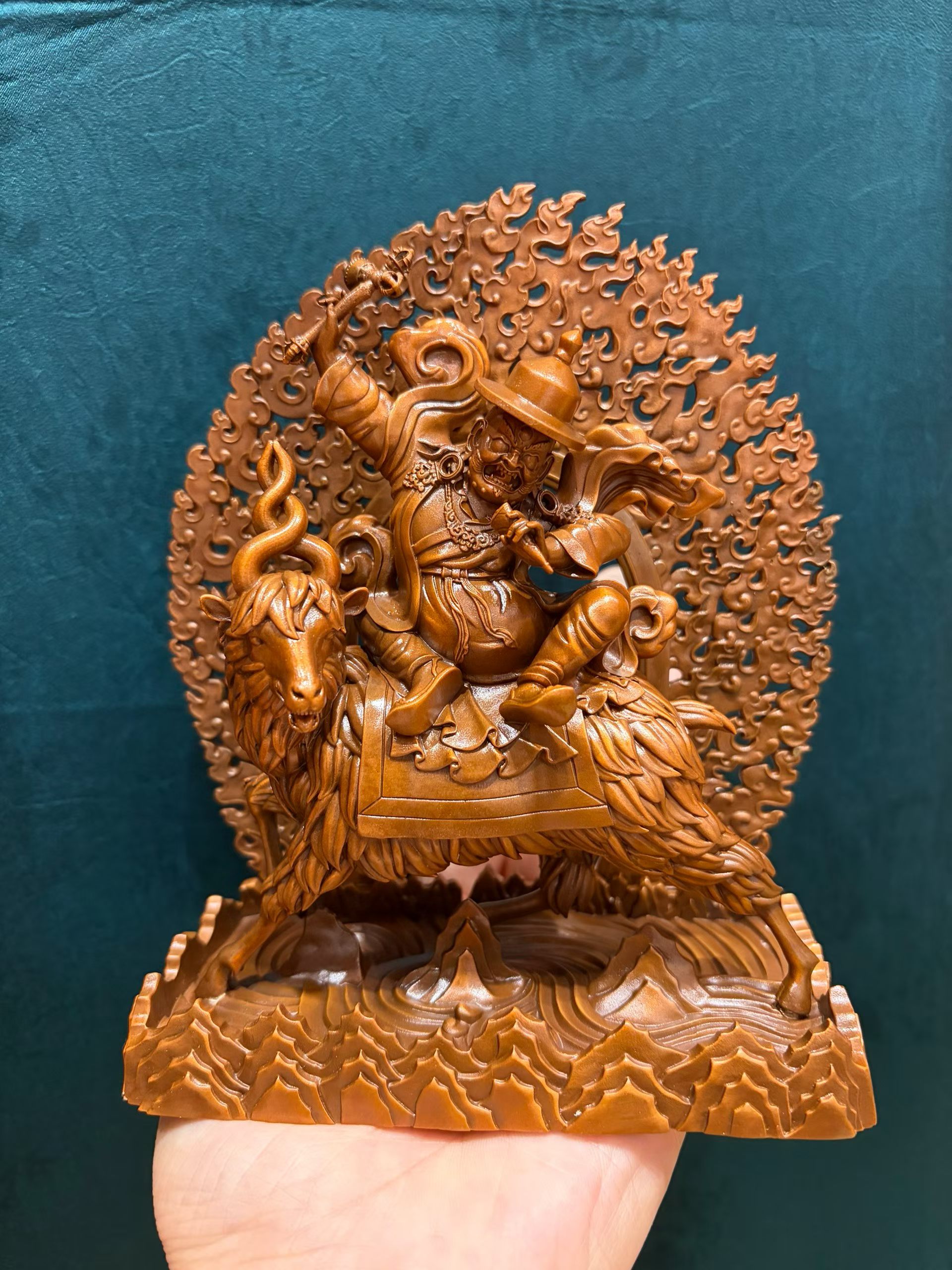 藏传纯铜骑羊单坚护法佛像家居供奉佛堂摆件