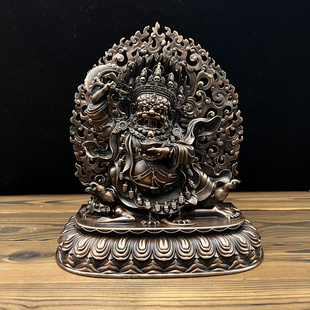 尼泊尔藏传纯铜玛哈嘎啦二臂大黑天护法红铜噶举佛像财神摆件供奉