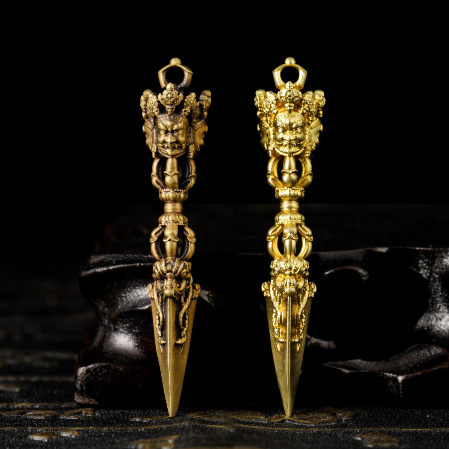 藏式全铜三面普巴金刚撅降魔杵金刚杵法器平安随身吊坠挂件