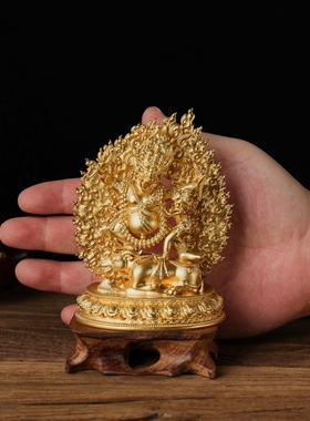 藏传精工俱誓法王全铜鎏金色阎魔敌护法具誓黄铜佛像家居摆件