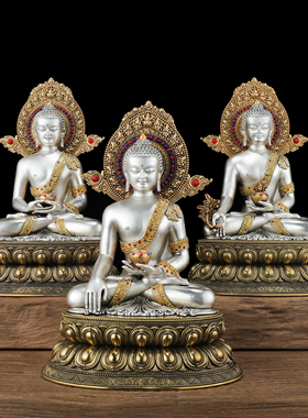 藏式释迦牟阿弥药师佛鎏银摆件