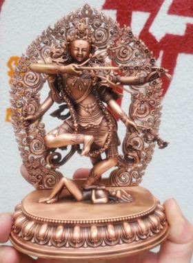 尼泊尔工艺藏传纯铜作明佛母像站立家居供奉车载摆件