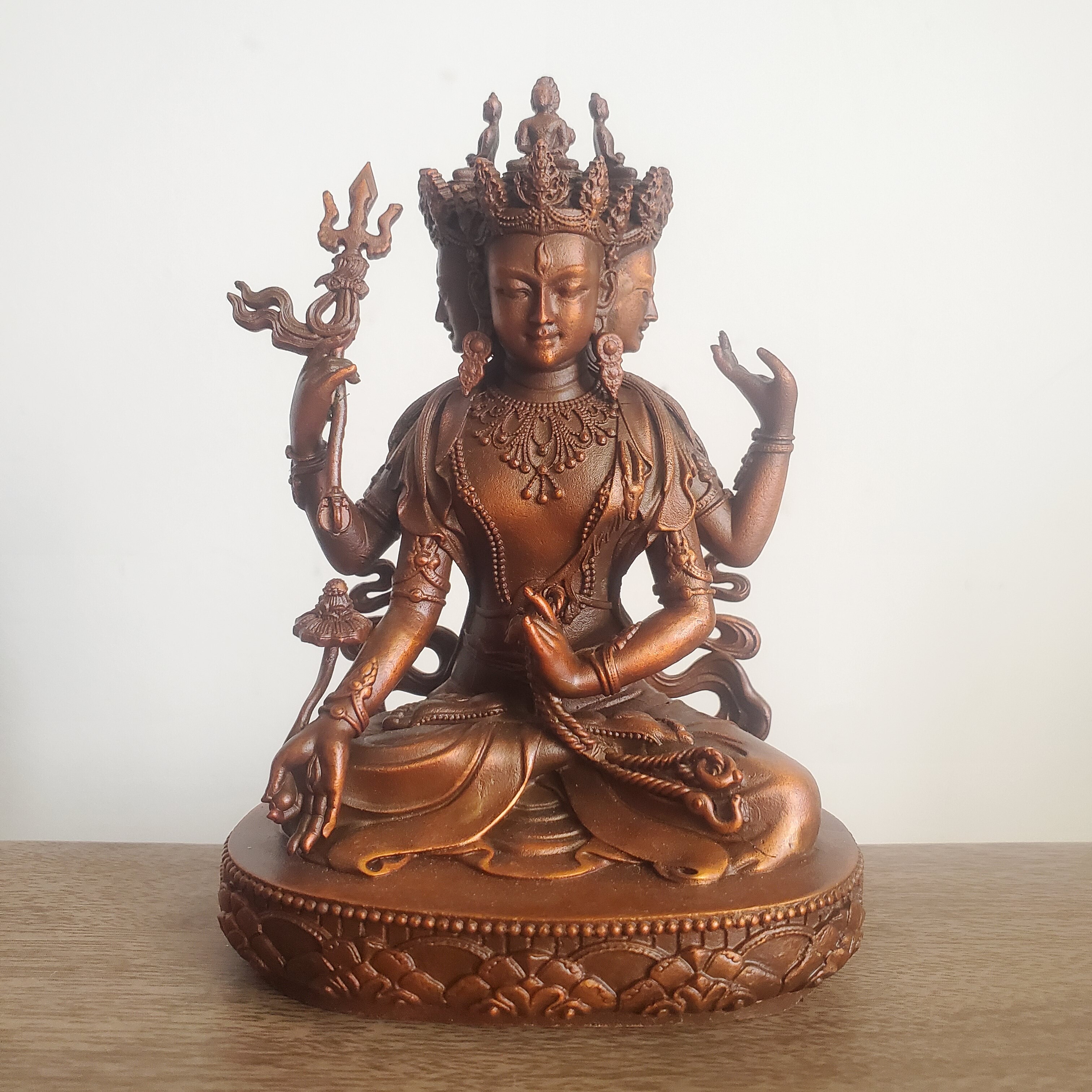 尼泊尔工艺藏传纯铜不空绢索四面观音菩萨佛像家居供奉车载摆件