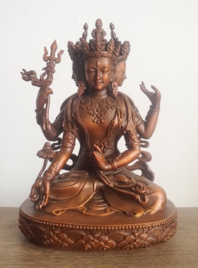 尼泊尔工艺藏传纯铜不空绢索四面观音菩萨佛像家居供奉车载摆件