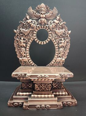 尼泊尔工艺纯铜佛龛底座摆件彩珠镶嵌铜铸铜像底座精工雕刻家用