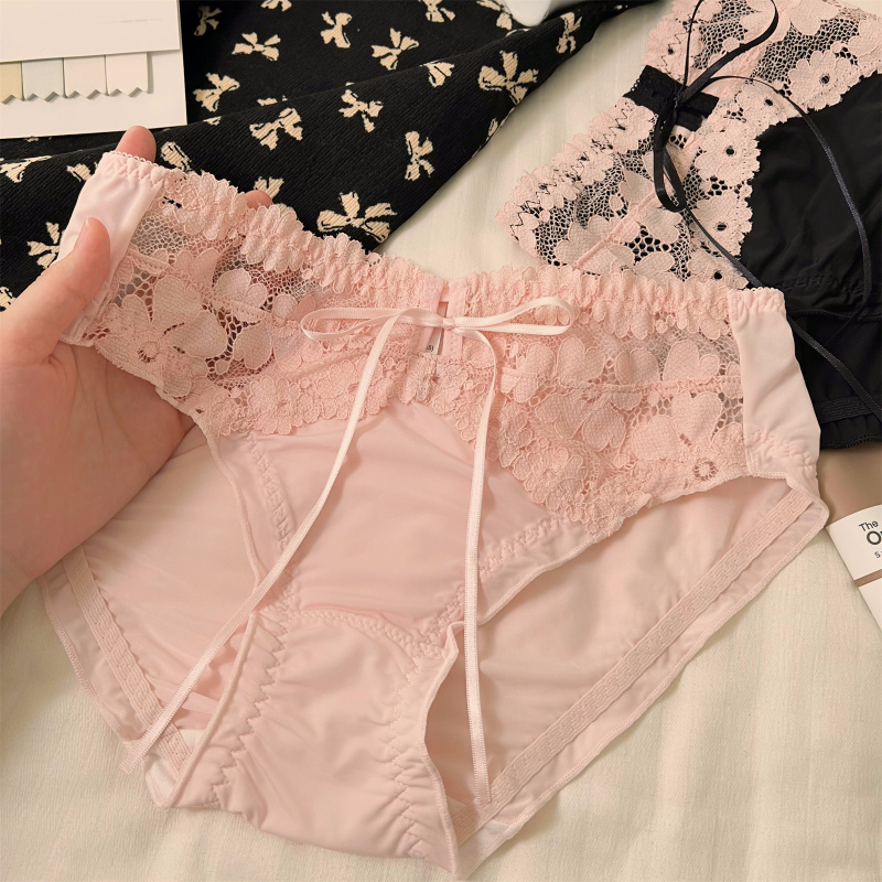 夏季缎面冰丝内裤甜美风纯欲蕾丝