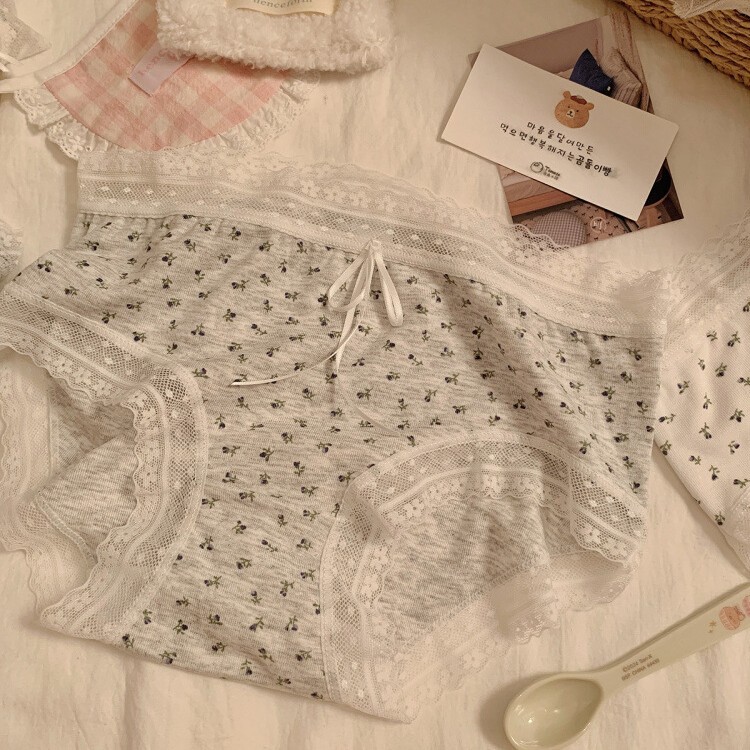 感觉至上~灰调温柔蕾丝性感碎花中腰女士好弹力内裤女生纯棉裆
