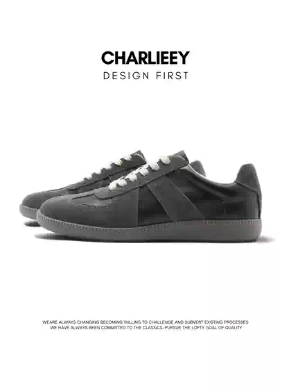 Charlieey German Training Shoes, First Layer Cowhide, Retro Flat White, Gray, Black, Unisex Genuine Leather Patchwork Casual Shoes