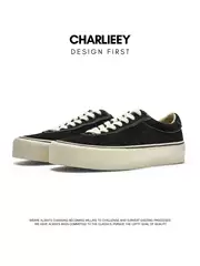 Charlieey Four-Color Cowhide Thick-Soled Casual Shoes Breathable Height-Increasing Unisex Retro Vulcanized Shoes Comfortable Skateboard Shoes
