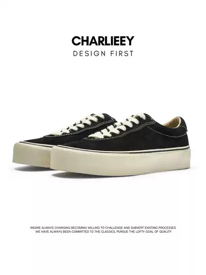 Charlieey Four-Color Cowhide Thick-Soled Casual Shoes Breathable Height-Increasing Unisex Retro Vulcanized Shoes Comfortable Skateboard Shoes