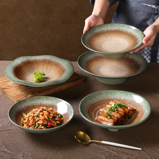祥源美密胺餐具盘子商用复古圆盘餐厅沙拉凉菜盘炒菜火锅餐盘深盘
