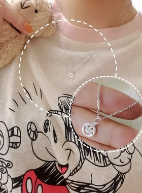 韩版s925纯银迷你可爱笑脸吊坠项链女锁骨链时尚简约小众设计包邮