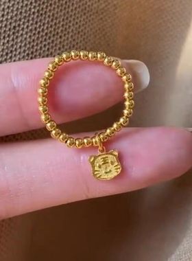 小红书同款生肖小老虎戒指女虎头小金虎本命年指环送闺蜜圣诞礼物