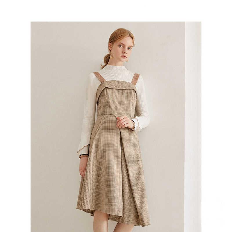 墨系列春季新款时尚百搭复古吊带格纹连衣裙女A32三标齐全