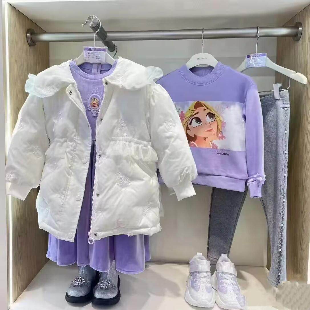 mini鸟系列剪标正品冬季新品童装女童中长款绣花羽绒服329