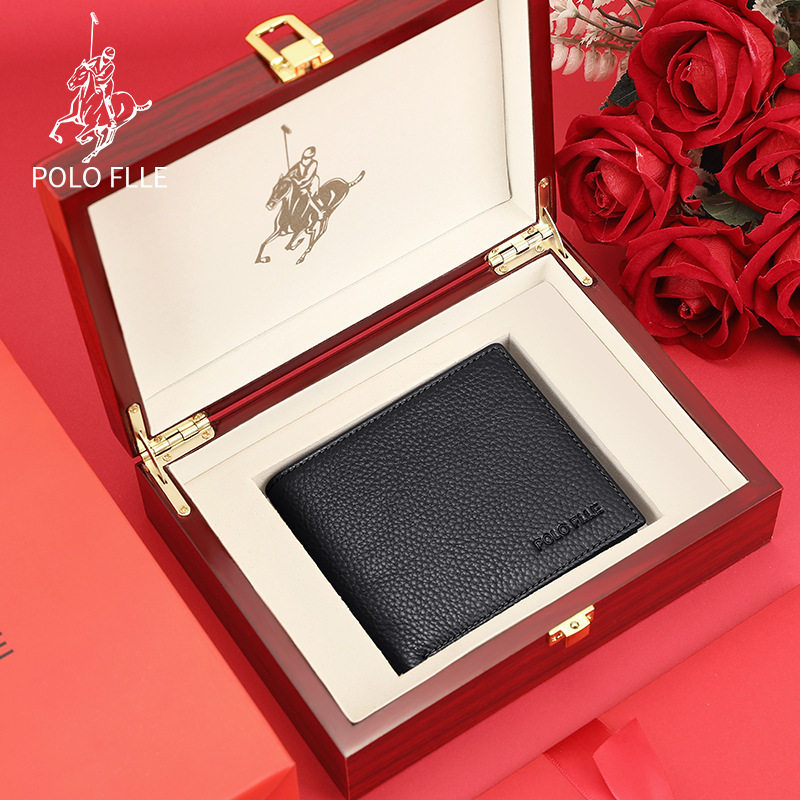 保罗钱包男士真皮男款皮夹新款多卡位短款卡包一体钱夹高档礼物盒