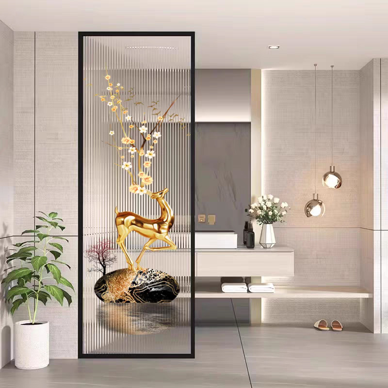 简约现代长虹玻璃不锈钢隔断轻奢铝合金玄关客厅卧室餐厅装饰屏风