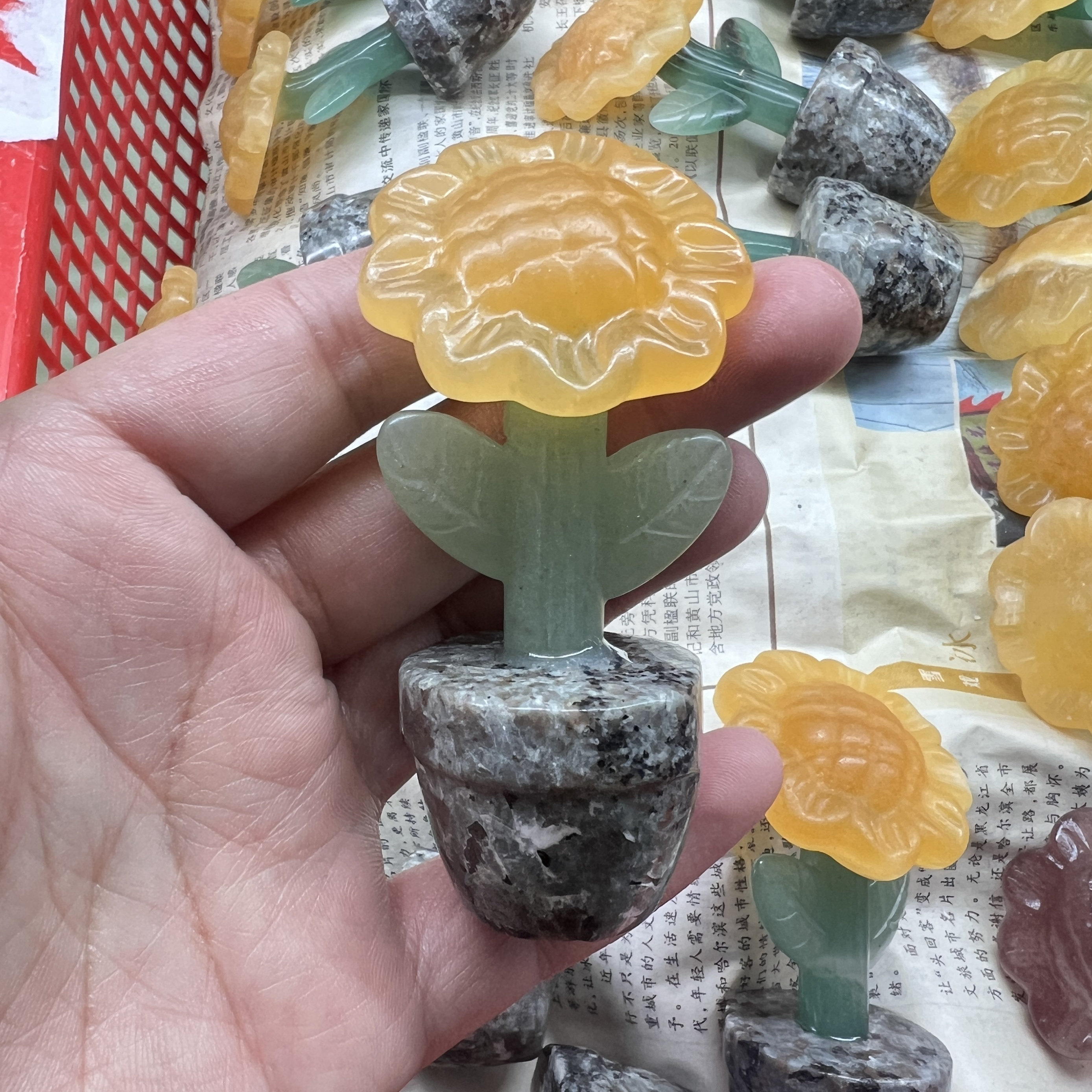 天然水晶原石向日葵摆件原石雕刻太阳花家居办公室桌面装饰品摆设