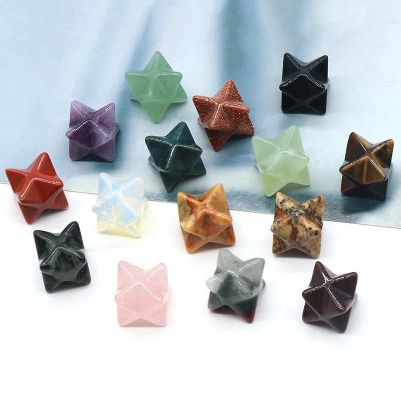天然白水晶黑曜石粉水晶梅尔卡巴立体六芒星大卫星生命之花吊坠