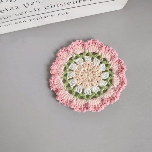 钩织毛线成品花朵杯垫隔热垫