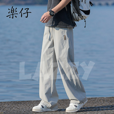2026新款夏季薄款冰丝速干裤子男宽松直筒潮牌抽绳运动休闲裤阔腿