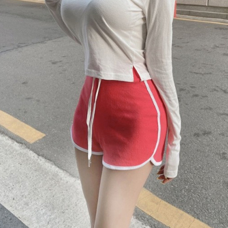韩国东大门新款百搭撞色包边弹力显瘦抽绳松紧腰休闲运动短裤女士