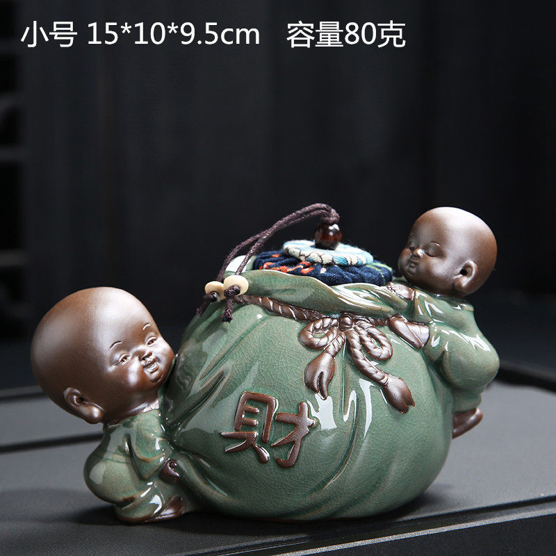 陶瓷茶叶罐紫砂小和尚粗陶密封罐红茶普洱小号储存罐家用